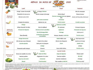 Menu de la cantine : Janvier 2020