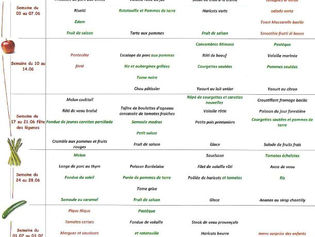 Menu de la cantine : Juin et Juillet 2019