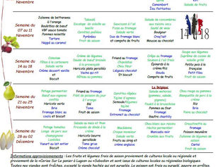 Menu de la cantine : Novembre 2016