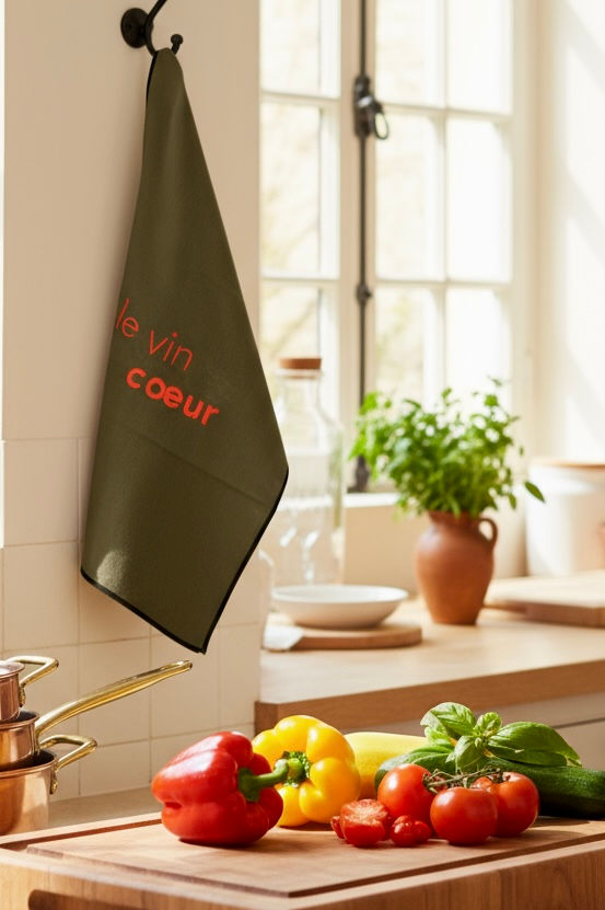 Le Torchon Brodé Intemporel - Kaki - Le Vin Coeur