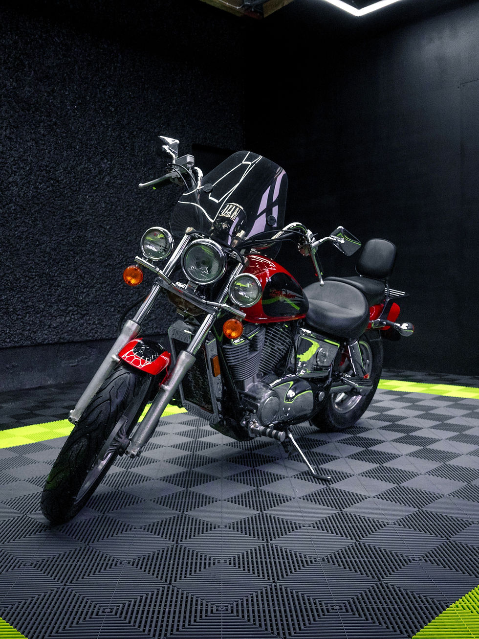 Honda Shadow after deep signature detail with enhanced gloss and clarity