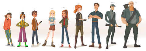 Maisie lockwood adventures off the grid Tess Sharpe Chloe Dominique character design line up art illustration jurassic world 