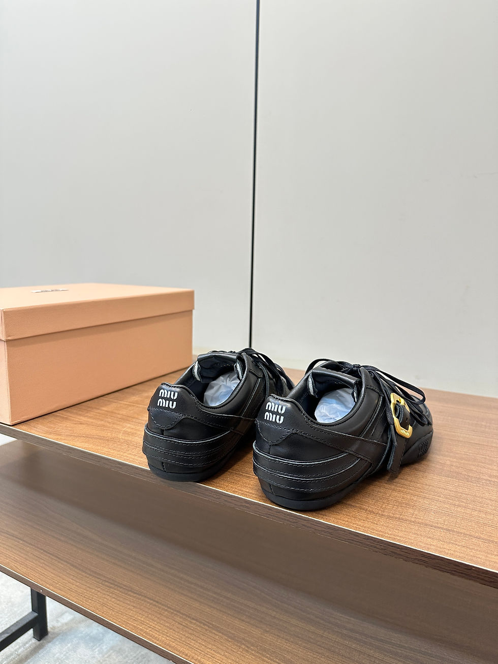 Thumbnail: MIU MIU LEATHER SNEAKERS WITH BUCKLE BLACK