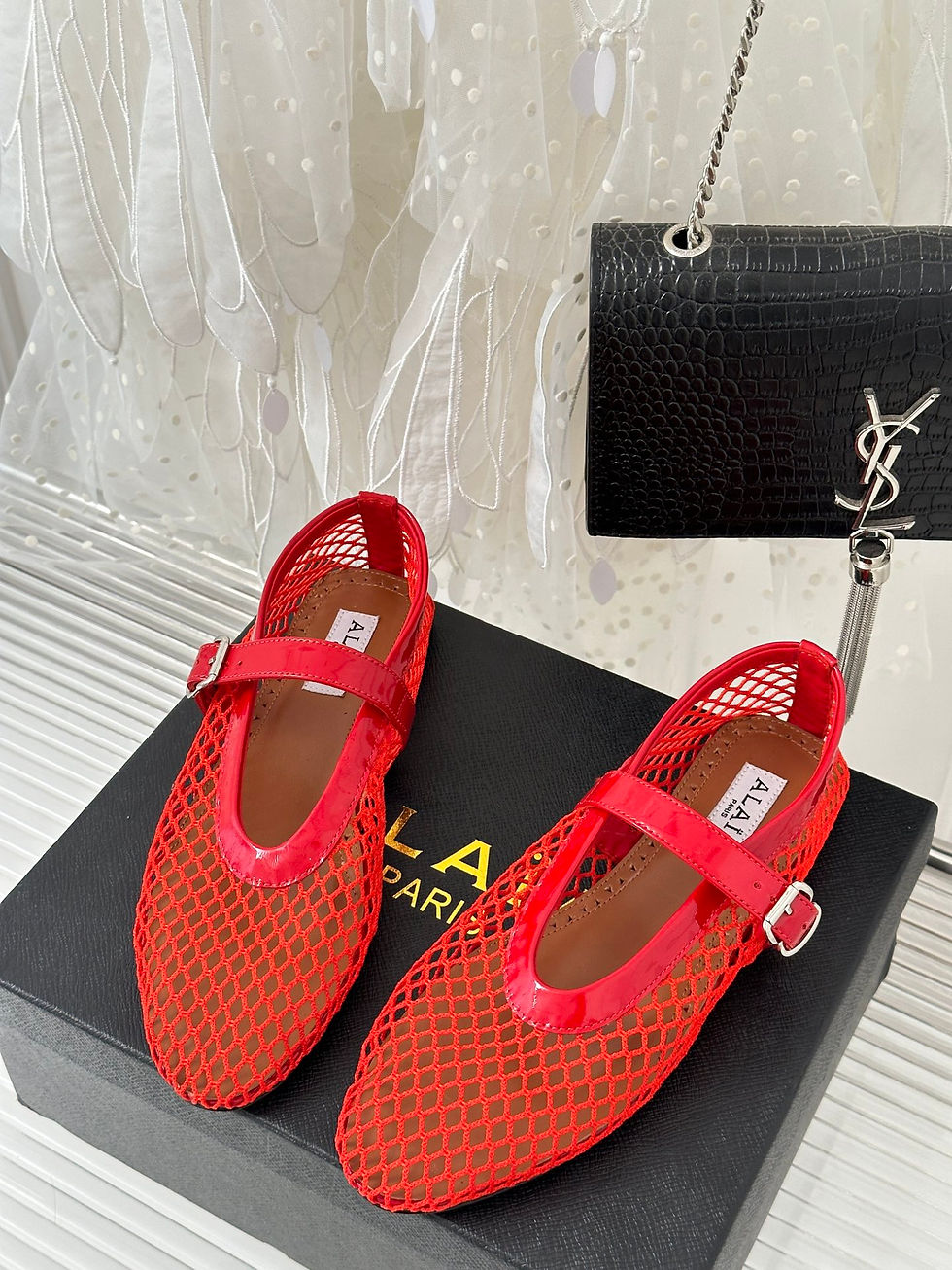 Thumbnail: ALAIA FISHNET BALLET FLATS RED