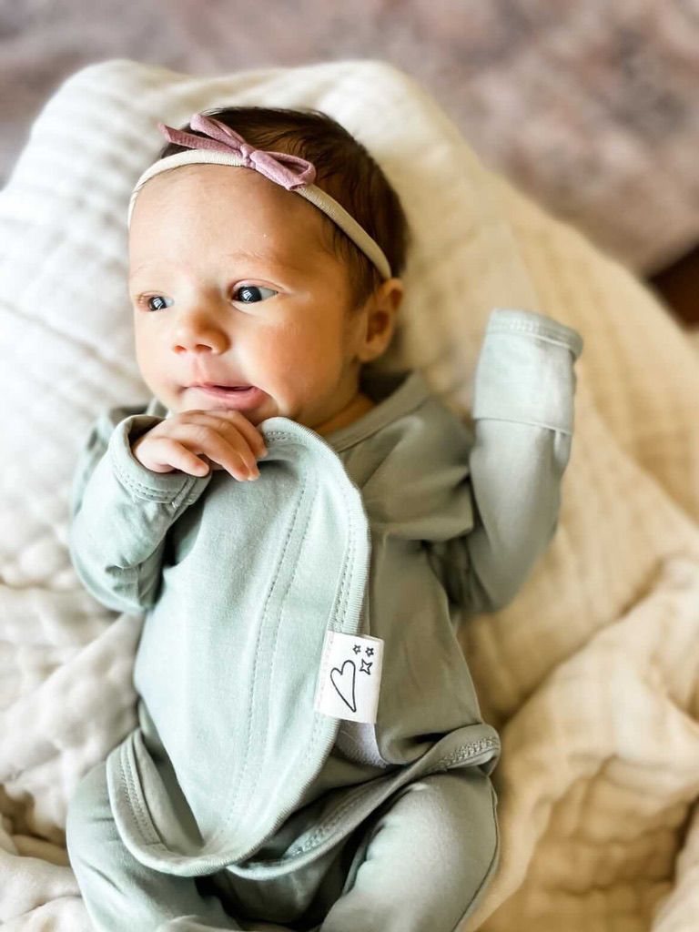 Baby in Bonsie's Avocado Footie