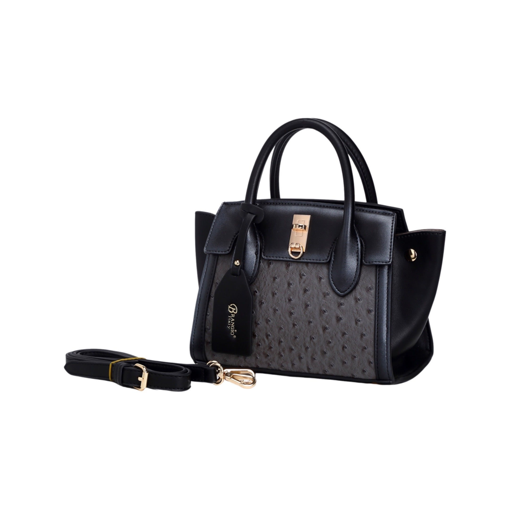 Brangio Italy Ostrich Texture Embossed Designr Satchel Bag