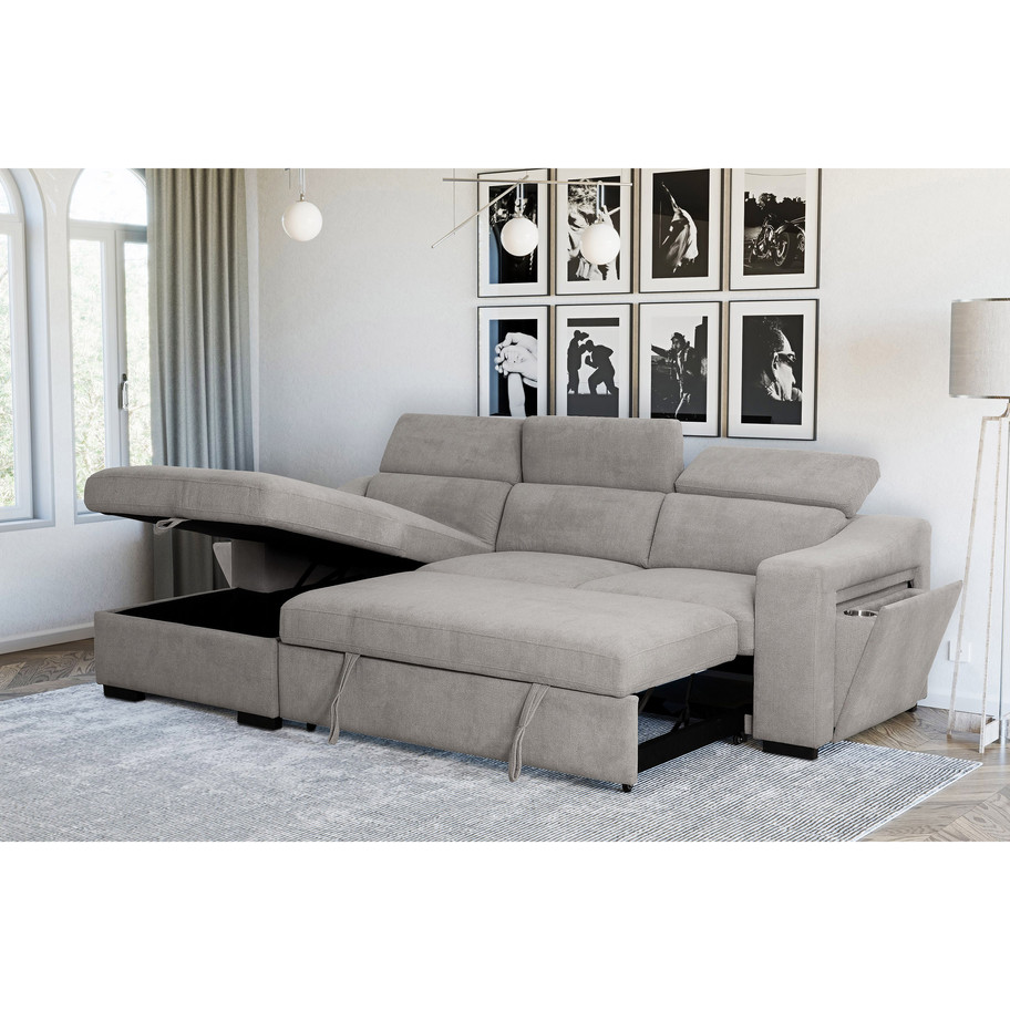 Roxana Fabric Sleeper Sofa with Storage Chaise Aisle Detour