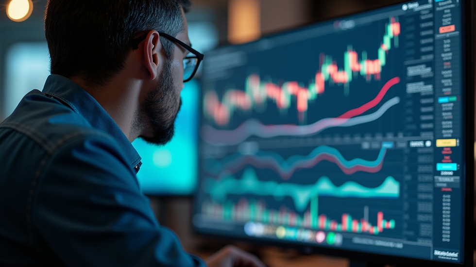 Close-up view of a trader analyzing futures charts on a computer screen