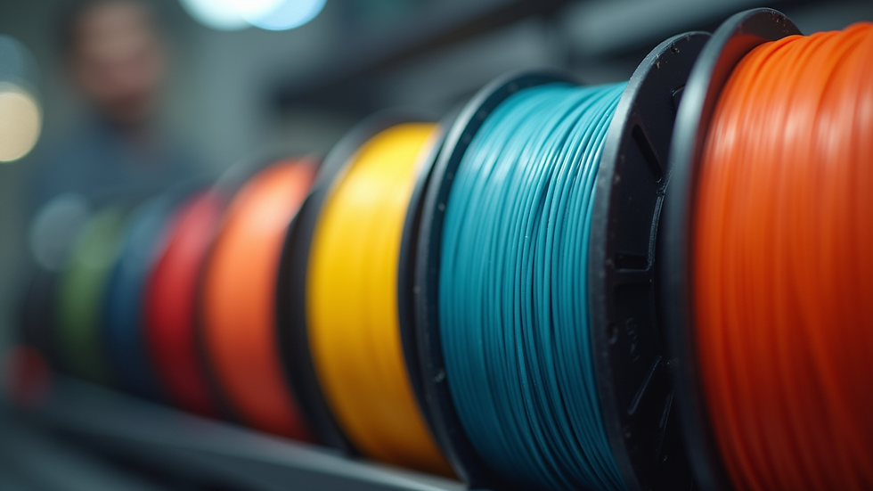 Close-up view of various 3D printing filaments