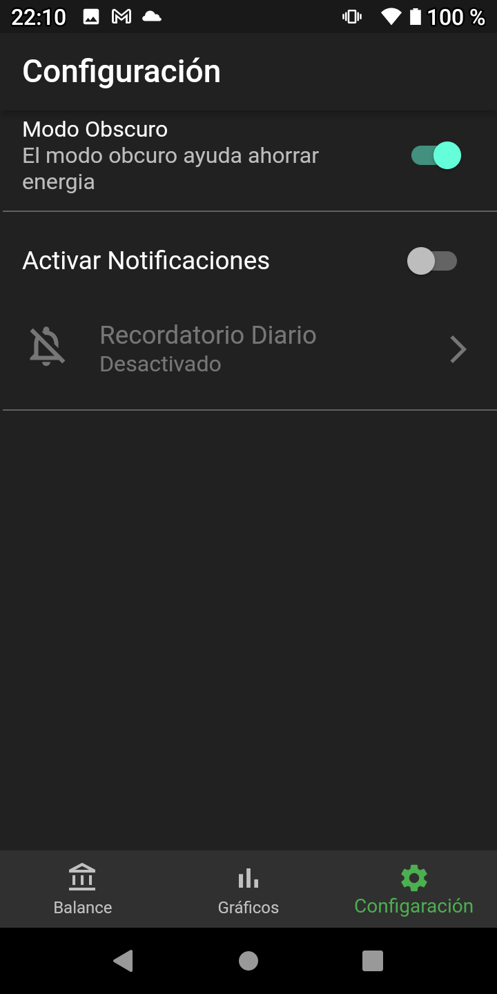 configuración de la aplicación