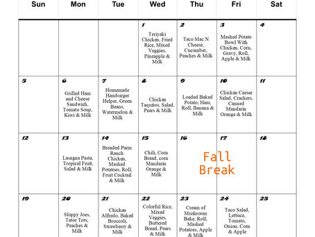 October 2025 Evanston Lunch Menu