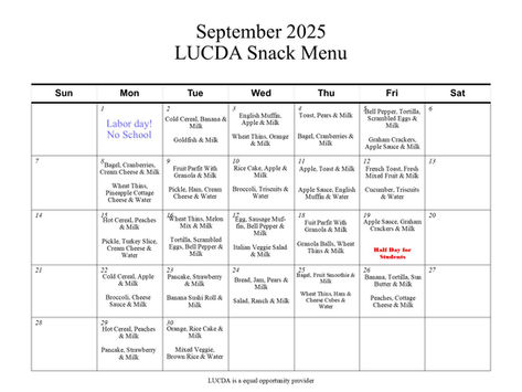 Evanston Snack Menu September 2025