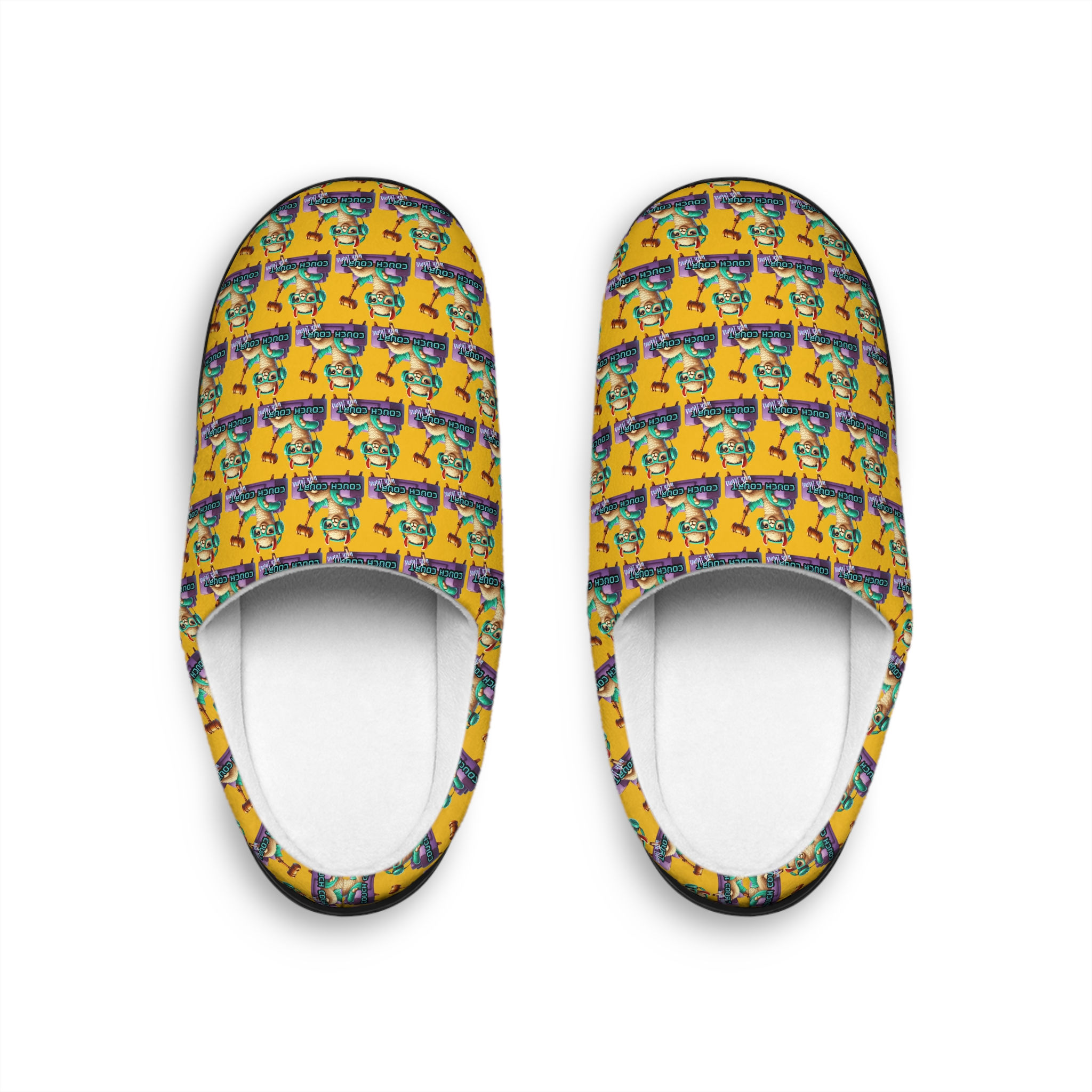 Couch Court with Llama Women’s Indoor Slippers (Yellow)