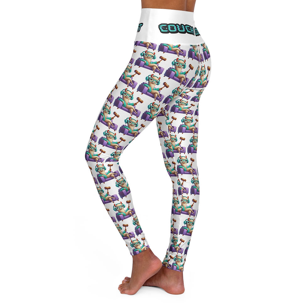 Thumbnail: Couch Court Llama High Waisted Yoga Leggings - White
