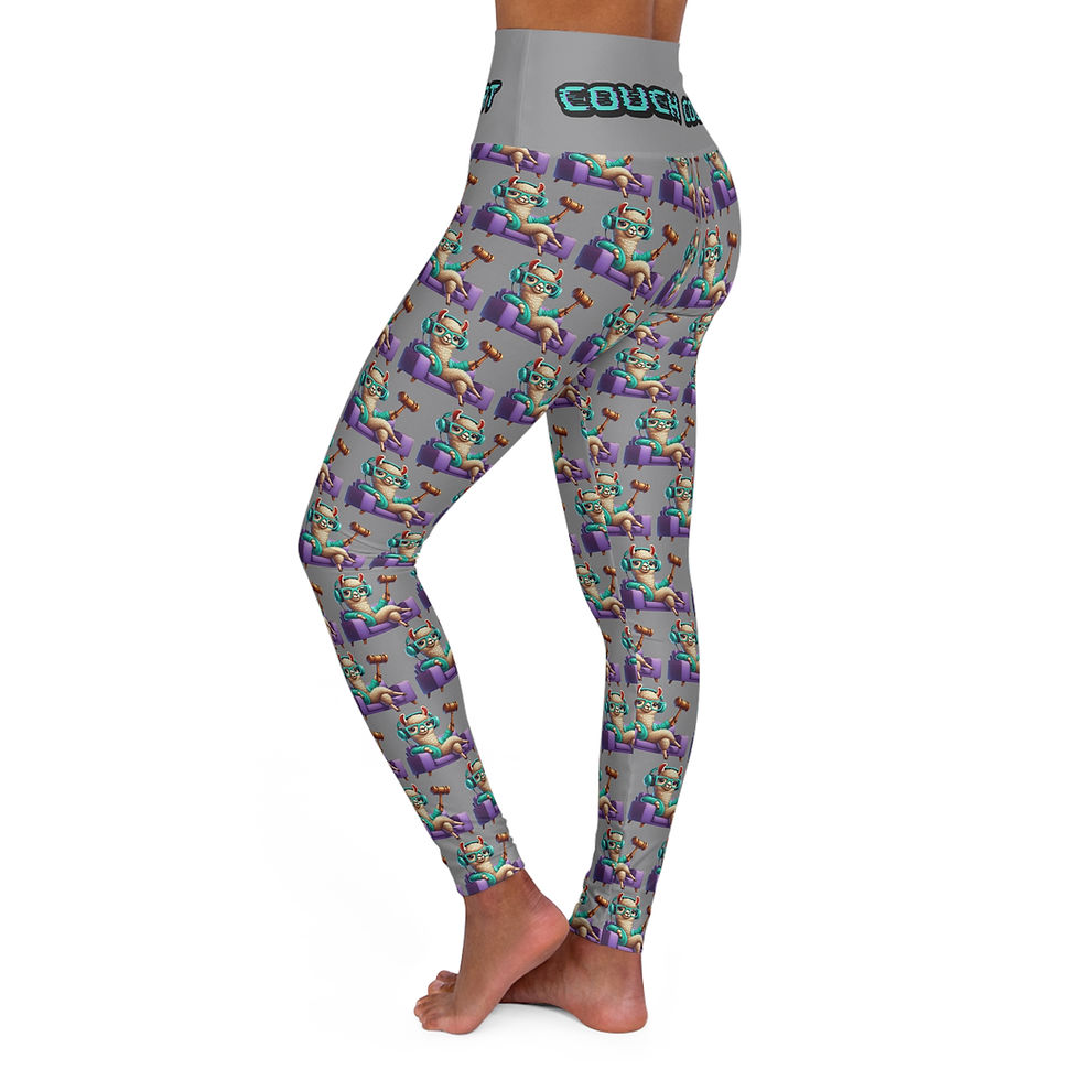 Thumbnail: Couch Court Llama High Waisted Yoga Leggings - Grey