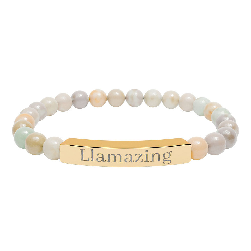 Thumbnail: Llamazing Good Vibes Only Natural Stone Stretch Bar Bracelet 