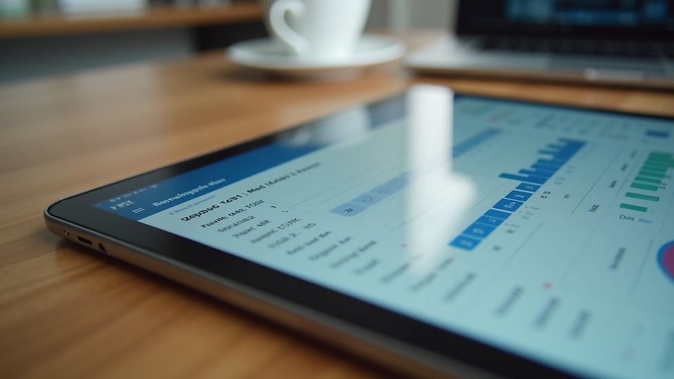 Close-up view of a tablet showing expense management app interface