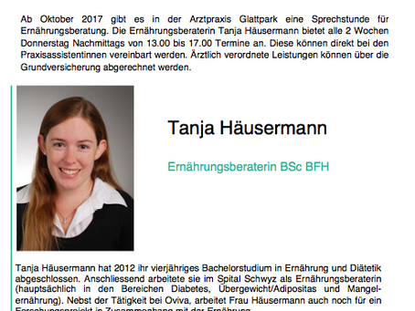 Ernährungsberatung ab Oktober 2017