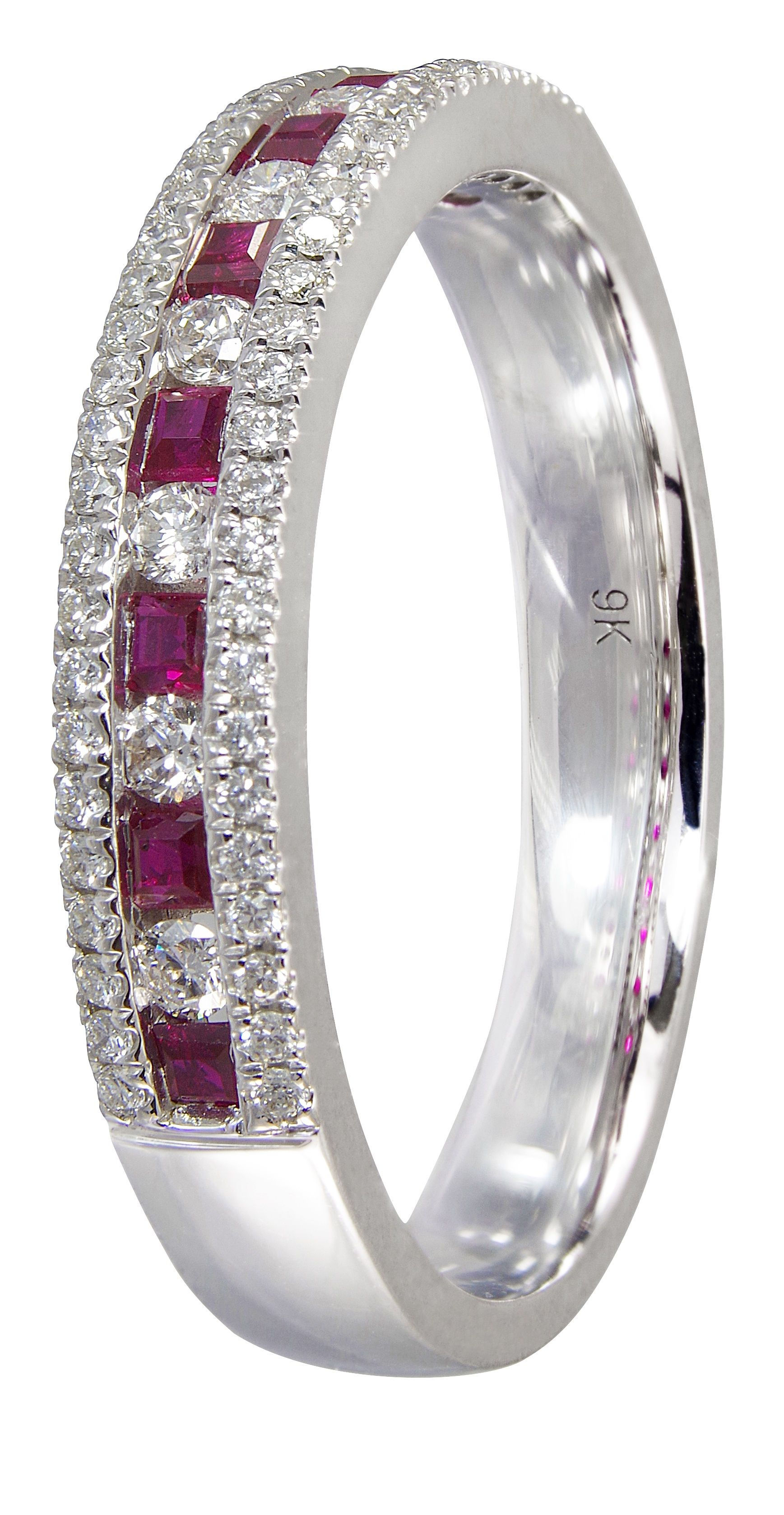 White Gold Diamond & Ruby Half Eternity Ring