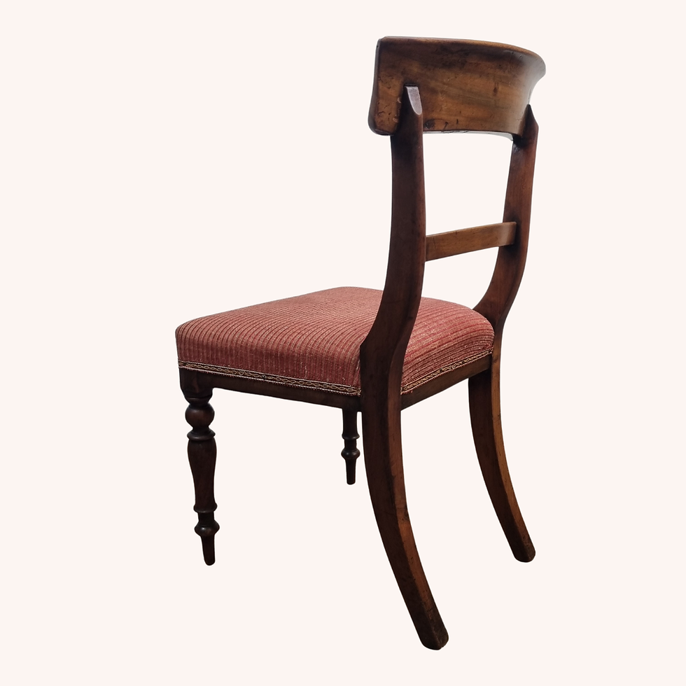 Thumbnail: Regency mahogany side chair with a curved top rail, turned front legs and a red upholstered seat.
