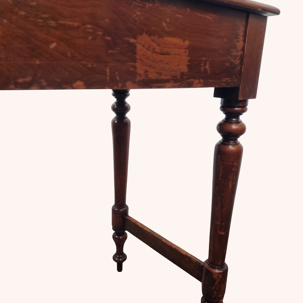 Thumbnail: Victorian mahogany side table with turned legs and stretcher base, showing original patina and surface wear.