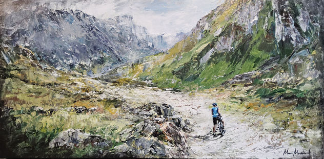 Cycliste admirant une superbe vallée.