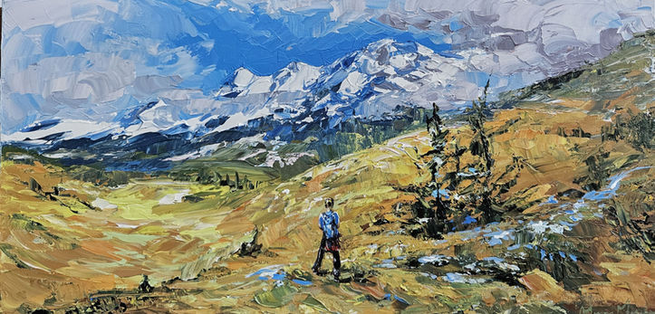 Randonneur marchant dans un magnifique paysage d'automne des aples suisses.