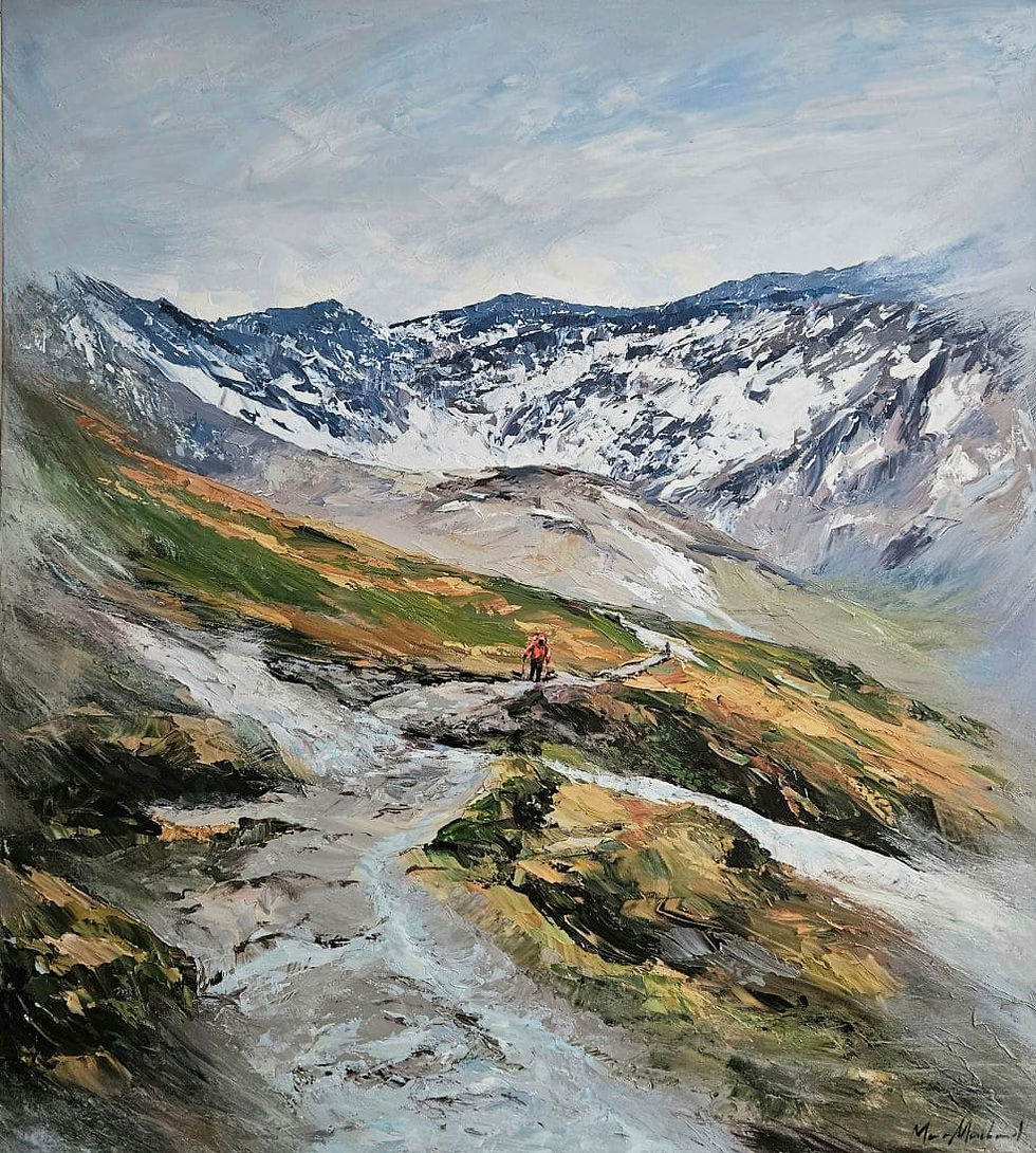 Toile de l'artiste peintre Manon Marchand inspirée de la randonnée du Grand Col Ferret en Italie
