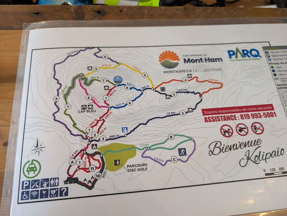 Carte des sentiers du Mont-Ham au Québec.