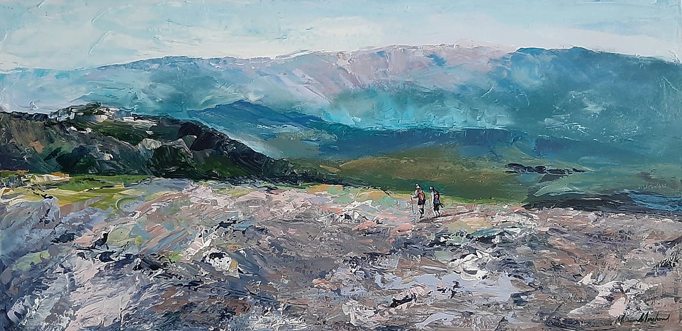 Toile de l'artiste-peintre et randonneuse en montagnes Manon Marchand inspirée de la randonnée du Mont Xalibu en Gaspésie