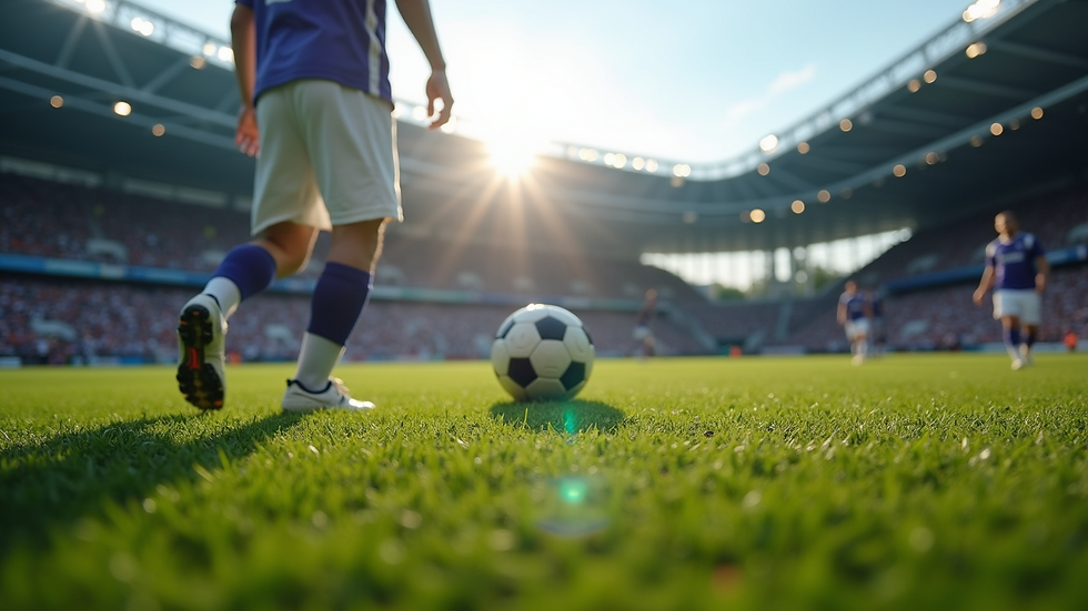 Eye-level view of a soccer field during a game