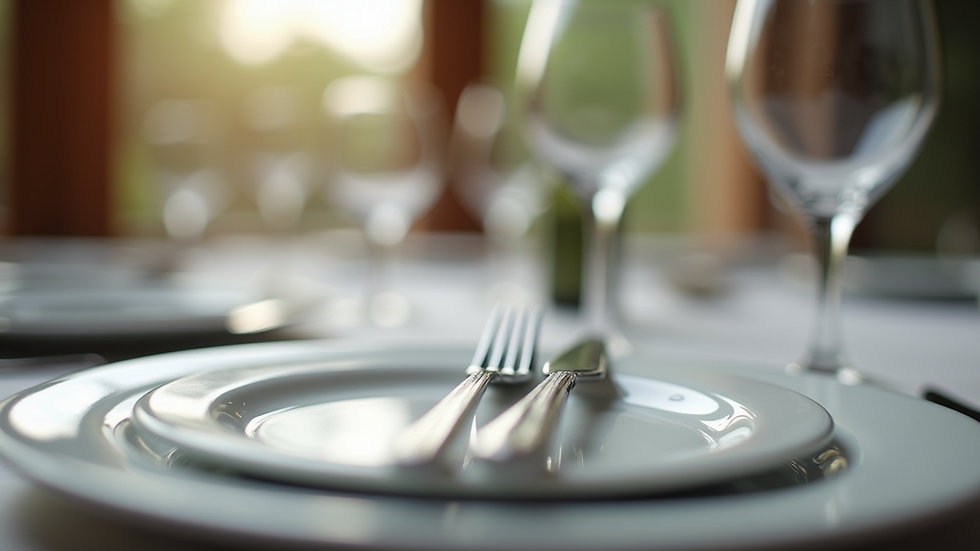 Close-up view of a neatly arranged table setting with elegant cutlery