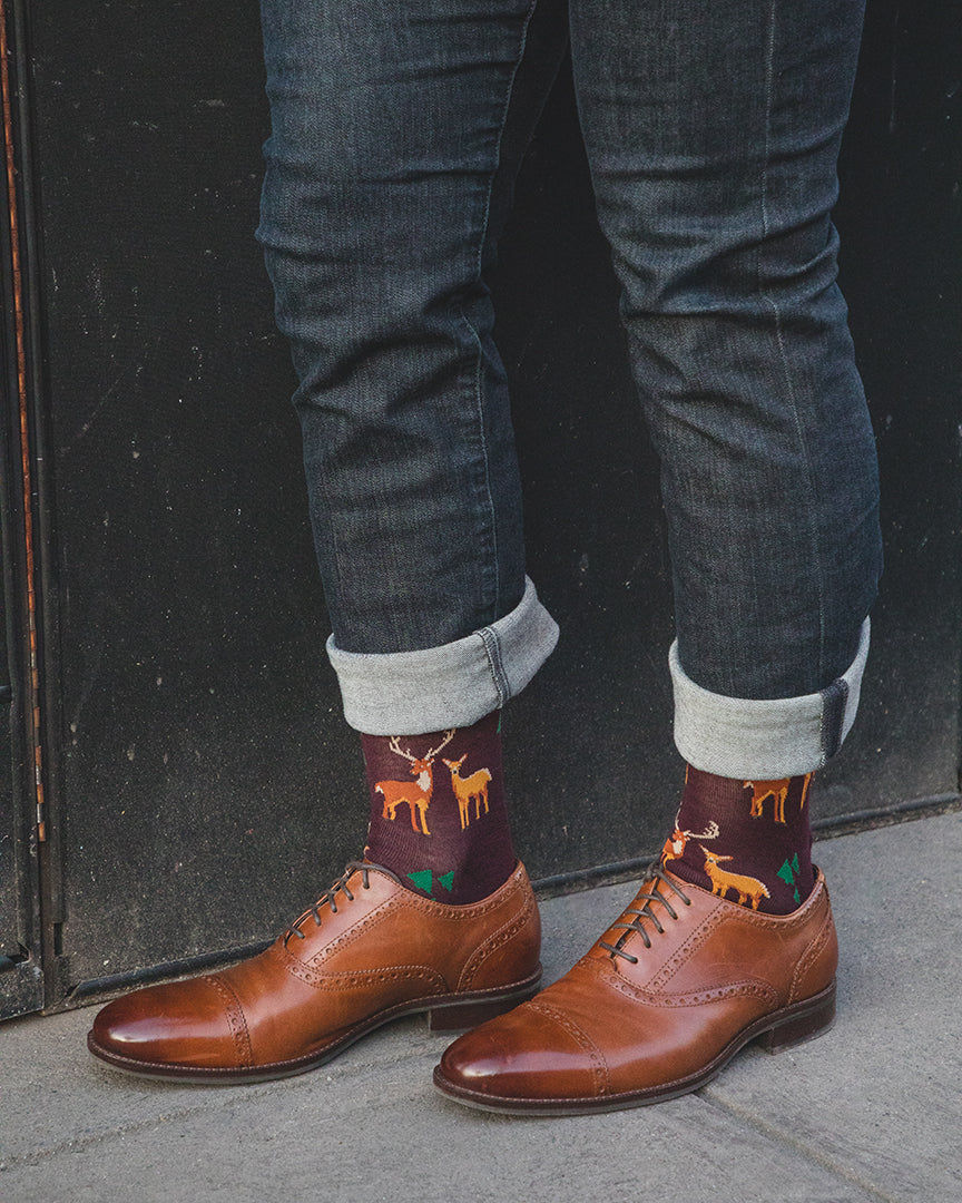 Thumbnail: Men's Oh Deer Bamboo Blend Novelty Crew Sock