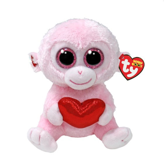 GiGi: Ty Pink Monkey with Heart BeanieBoo