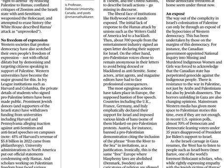 The West in the oppression of Palestine and highlights the biases in Western societies........