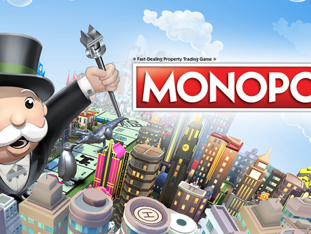 Monopoly board game box cover featuring Mr. Monopoly (Rich Uncle Pennybags) holding a silver cane