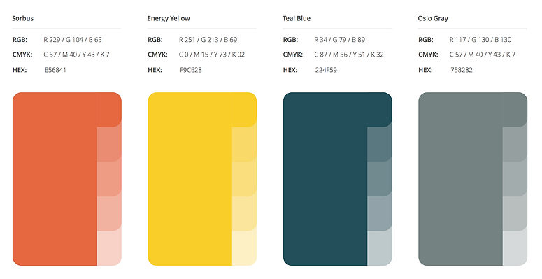 Brand colors - Red, yellow, teal, gray
