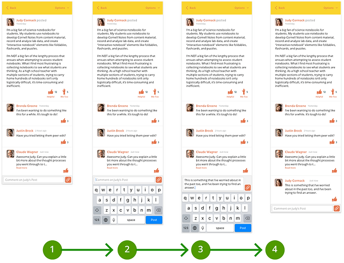 Hi-fi mock of post and comment flow
