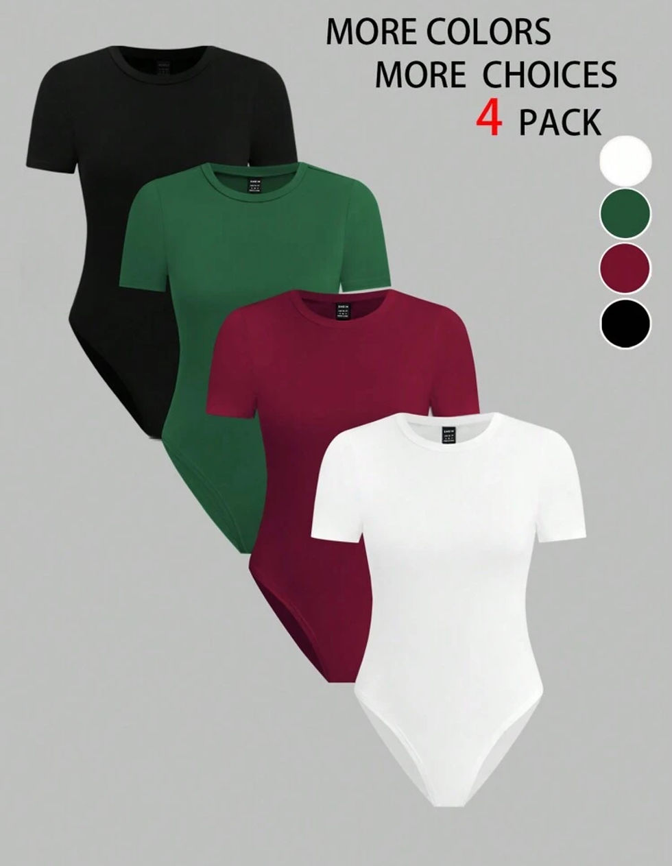 4 Women Simple Solid Color Bodysuit,