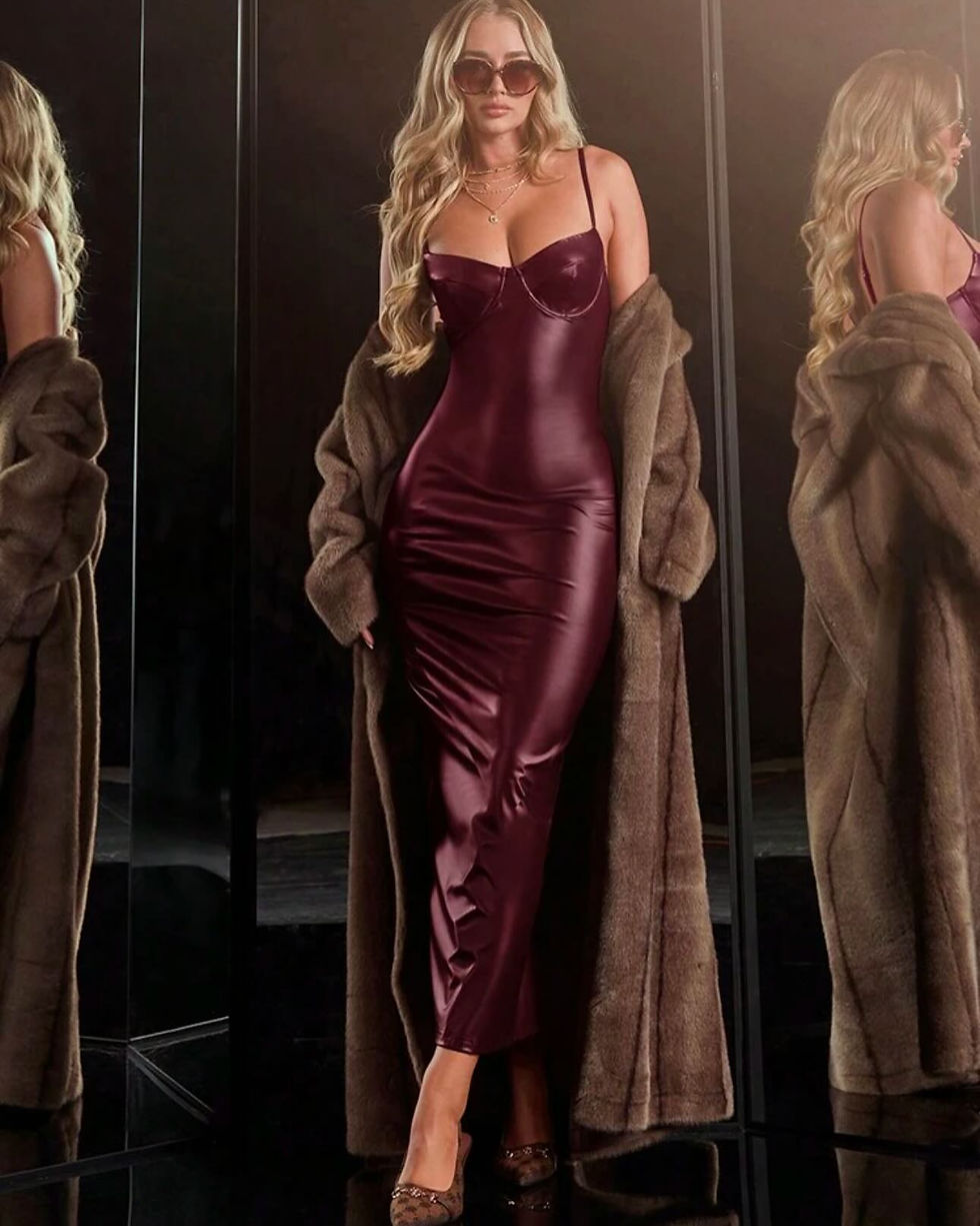 Bustier Long Bodycon Long Leather Dress.
