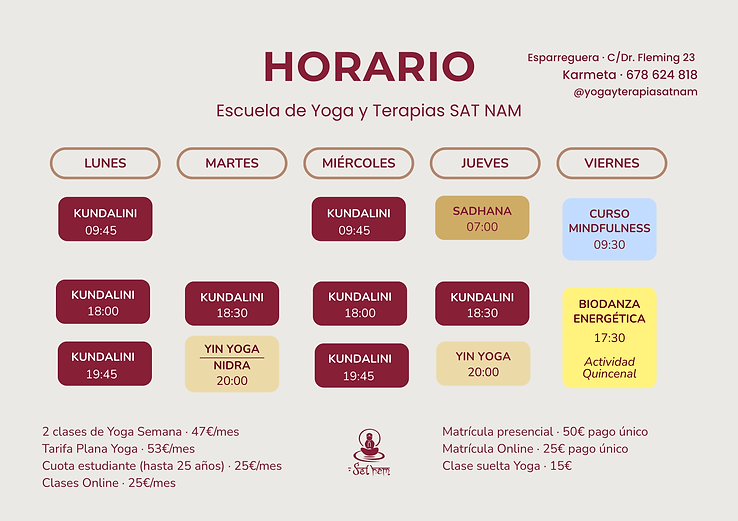 horario clases semanales yoga en esparreguera