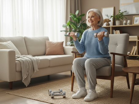 Strength training can start with a chair and a few calm minutes at home.