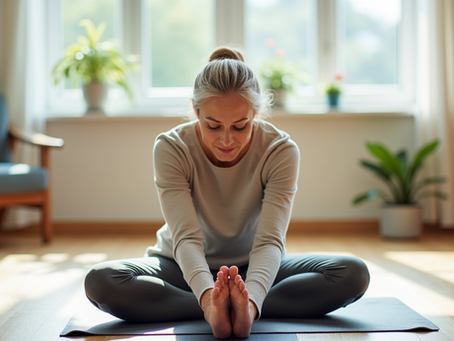Senior woman stretching during a fitness class