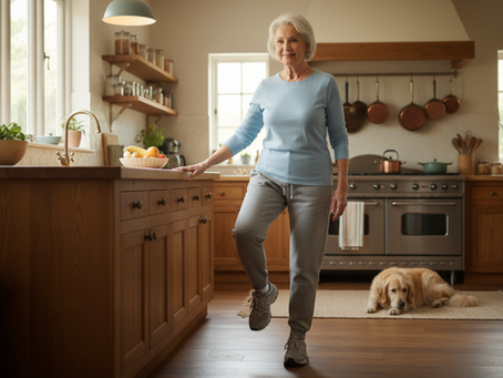 A sturdy counter can turn balance practice into something safe and doable.