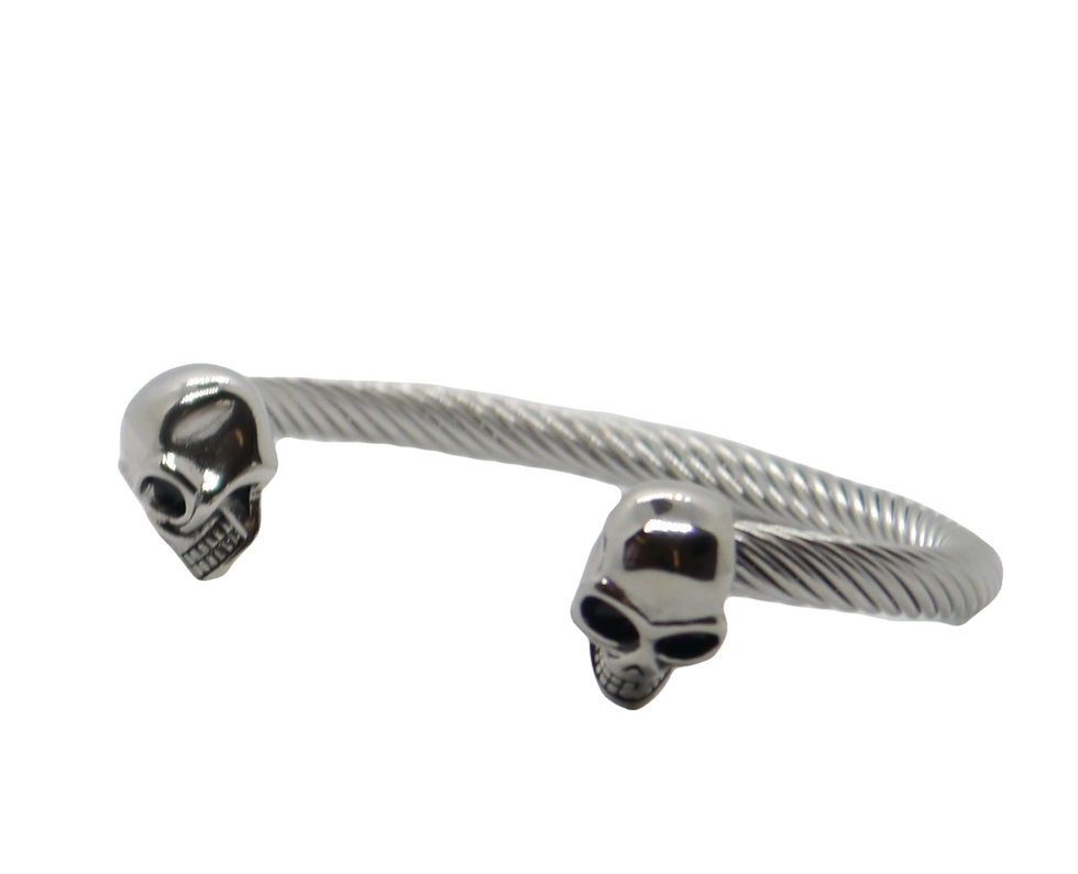 Thumbnail: Men's Stainless Steel Skull Bangles: Silver (Large)