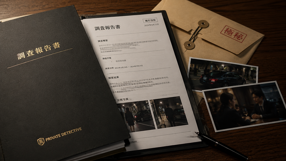 浮気調査で取得した調査報告書と証拠写真のイメージ