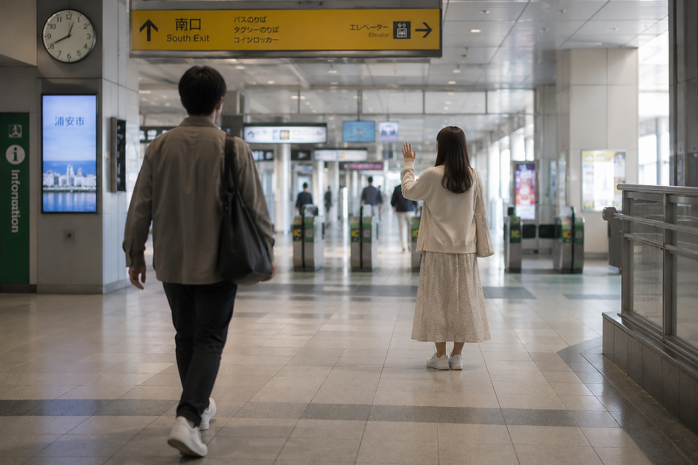 駅構内で合流する男女のイメージ