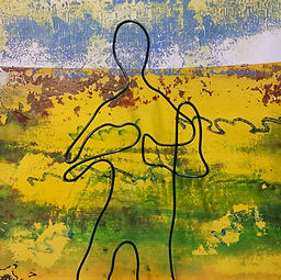 Wire figure with gel printed background.jpg