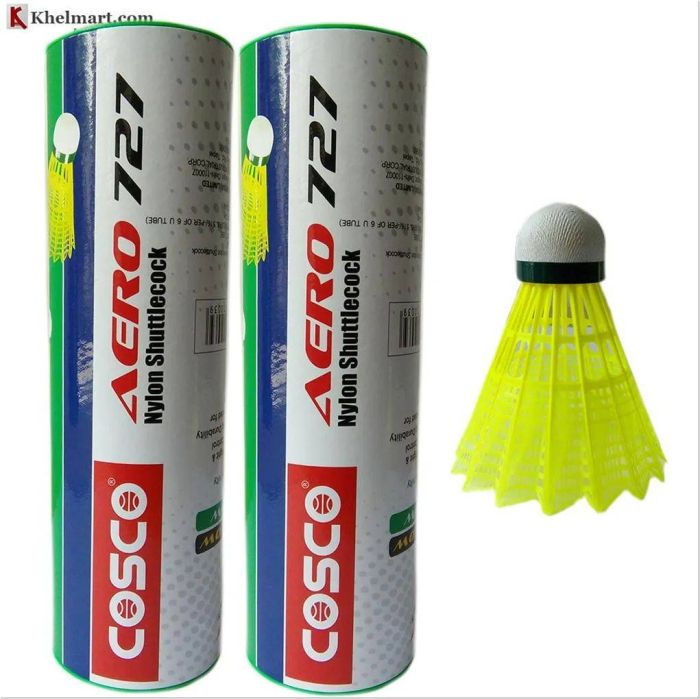 Two Cosco Aero 727 nylon shuttlecock tubes and one shuttlecock