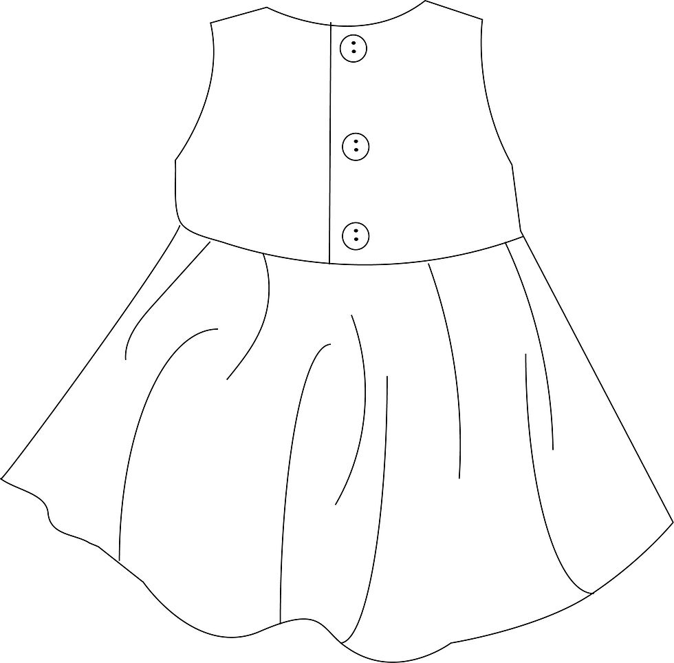 Thumbnail: line drawing of back of July Flowers dress pattern